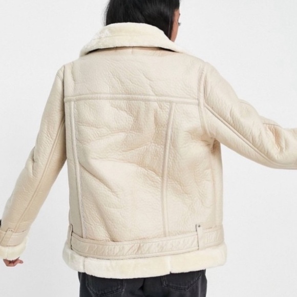 Topshop Faux Shearling Aviator Leather Moto Jacket - Picture 5 of 10
